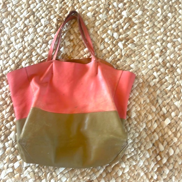 Celine Handbags - Celine salmon pink and tan leather tote bag pre loved